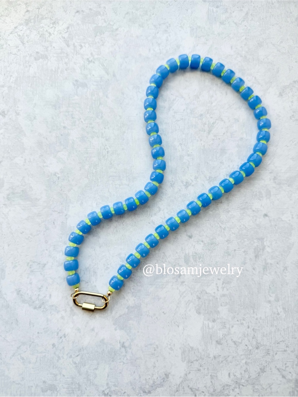 Colorful Blue Handmade Beaded Charm Holder Necklace Carabiner Charm Holder